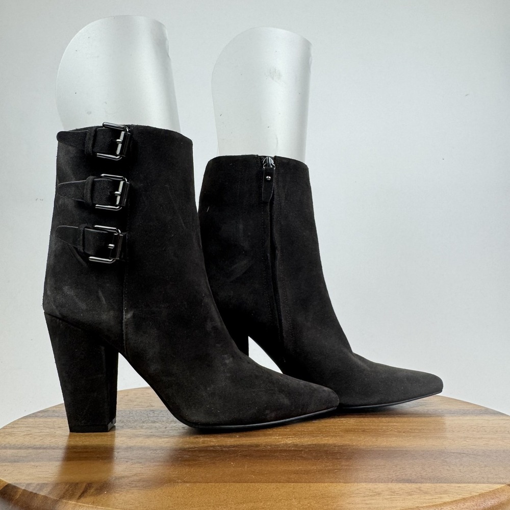 Womens Rebecca Minkoff Bucklebty Brown Suede Buckle Heeled Booties Size 9.5 M